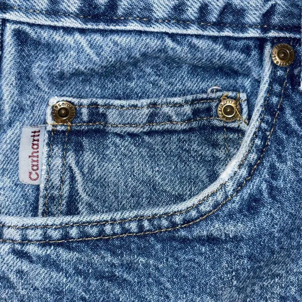 Vintage Carhartt Flannel Lined Jeans Mens 42x34 Blue Denim Relaxed Fit B172 DST